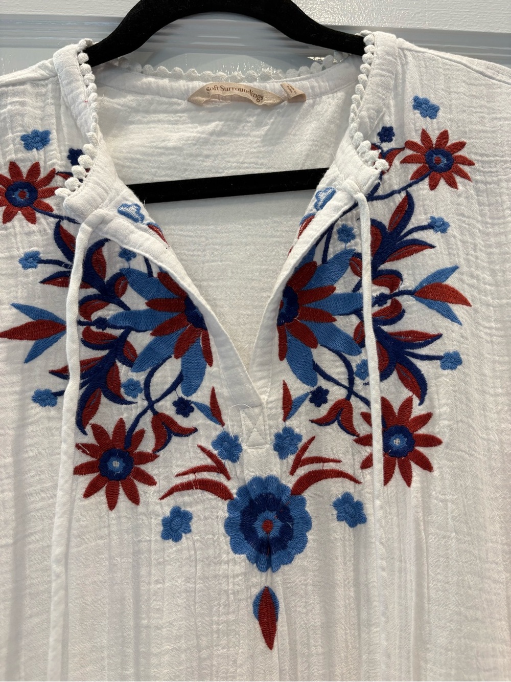 Soft Surroundings White Embroidered Midi Dress Boho 4th of July Americana - Picture 4 of 16